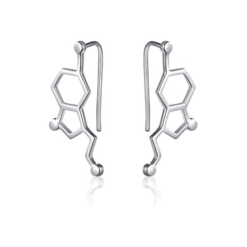 JZMSJF Serotonin Climber Earring 925 Sterling Silver Molecule Earrings Neurotransmitter Chemistry Science Jewelry for Women Cover