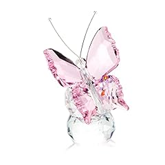 Idea Regalo - H&D HYALINE & DORA Farfalla volante in cristallo con base a sfera Figurine Collezione in vetro artistico Ornamento Fermacarte in vetro per animali per regali di Natale (rosa)