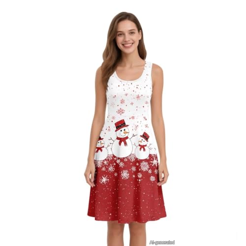 Image of Women Stylish Tank Dresses Sleeveless Round Neck Midi Casual Dress with Pocket for Summer