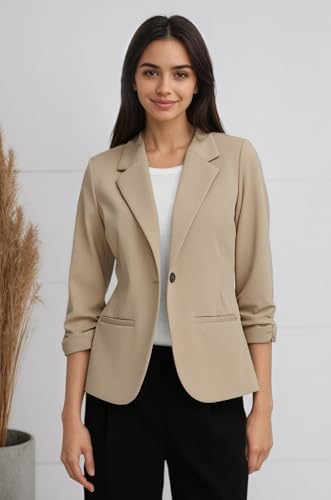 3/4 Sleeve Blazers for Women Professional Business Casual Suit Jacket Slim Fit Work Office Outfits2