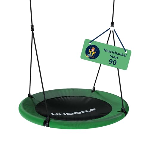 HUDORA Start Nestschaukel - Höhenverstellbare Schaukel mit 90cm Durchmesser - Hochwertige Kinderschaukel mit geschlossener Sitzfläche bis 100 kg - Wetterbeständige Indoor- & Outdoor-Korbschaukel, grün