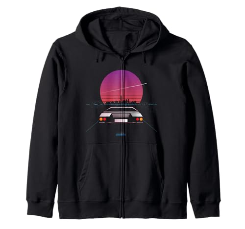 Retrowave Synthwave Aesthetics Sports Car Zip Hoodie