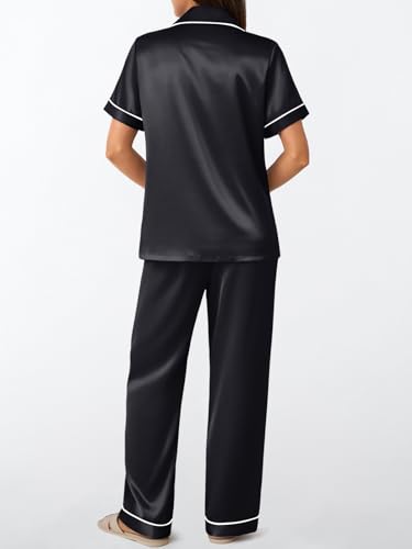 LILLUSORY Womens Silk Satin Pajama Set 2025 Pjs Lounge 2 Piece Fall Outfit Sleepwear Button Down Loungewear Matching Clothing4