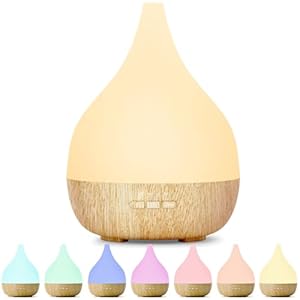 SNOWSEN 350ML Essential Oil Diffuser, Ultrasonic Humidifier with Adjustable Mist Mode, 8 Color LED Light, Waterless Auto-Off, Wood Grain Aromatherapy Diffuser for Bedroom,Office