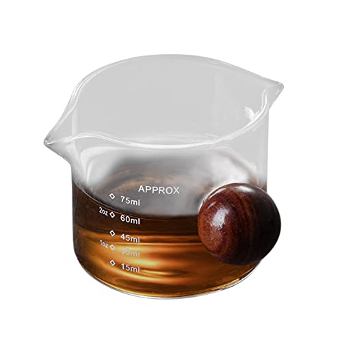 Edorco Bicchiere da caffè Espresso Doppio beccuccio | Misurino per caffè Espresso in Vetro con Manico a | Manico a in Legno Misurino per caffè Espresso in Vetro, Brocca per Bicchierini per caffè