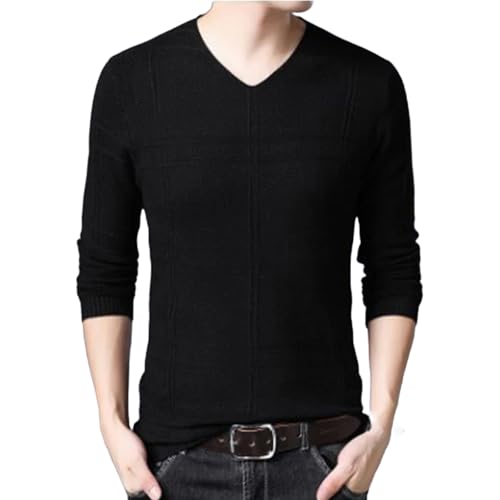 Long Sleeves Slim Fit Wool Sweater for Men Knit Pullover V Neck Lightweight Soft Jumper Top