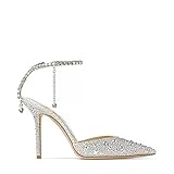 YKLL été Femmes Talons Hauts Strass chaînes Bride à la Cheville Sandales Sexy mariée soirée Cristal Bout Pointu Chaussures