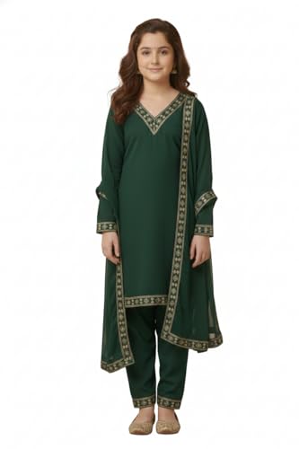 Image of Girls Stylish Rayon Lace Work Kurti with Dupatta and Pant