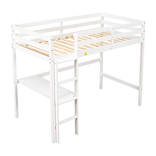 Lepfun Twin Size Loft Bed With Built-In Desk, Solid Wood Loft Bed Frame For Kids Teens Adults (Twin Size, White) #TOP5