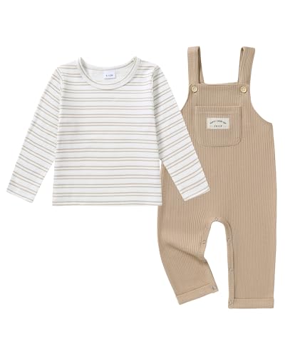 Image of ZOEREA Toddler Baby Boys Clothes Outfit Long Sleeve T-Shirt and Romper Set Cute Jumpsuit Overalls Solid Color 6M-4T