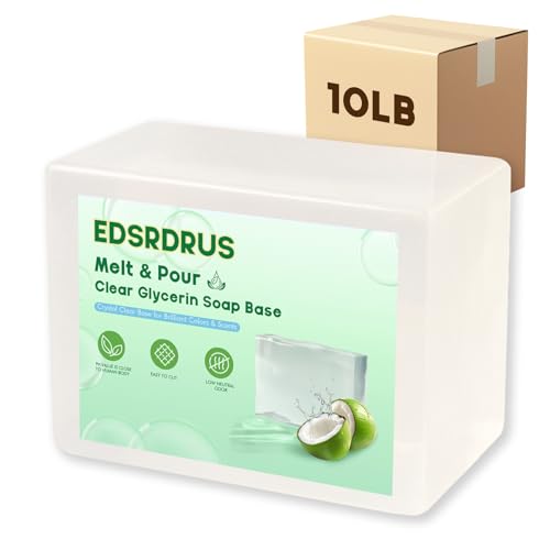 EDSRDRUS 10lb Unscented Melt and Pour Soap Base Fragrance-Free Glycerin Soap Making Supplies for DIY Crafting Smooth Melt Rich Lather Moisturizing (Transparent 10 Pound)
