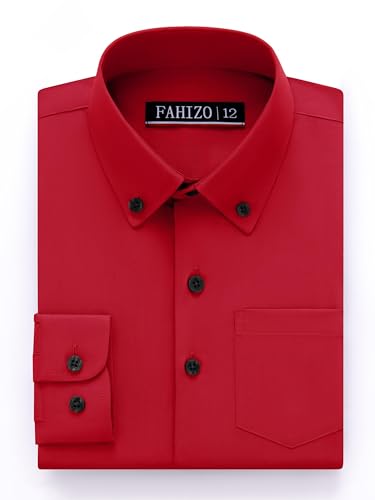 FAHIZO Boys' Long Sleeve Regular Fit Button-Down Collared Stretch Dress Shirt with Chest Pocket3