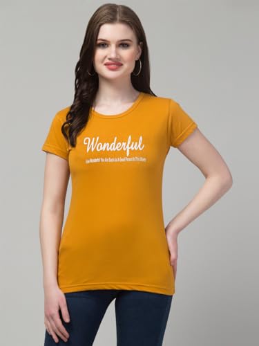 Image of Cotton Regular Fit Printed Half Sleeves T-Shirt for Women (Wonderful)