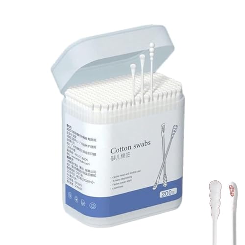 200Pcs Cotton Swabs, SonoYU Cotton Buds with 2 Headed Design, Ear Cleaners, Baby Cotton Buds Kids Safety Swabs, Made of Safe Cotton for Beauty Care, Cleaning (Ear spoon & Spiral head)