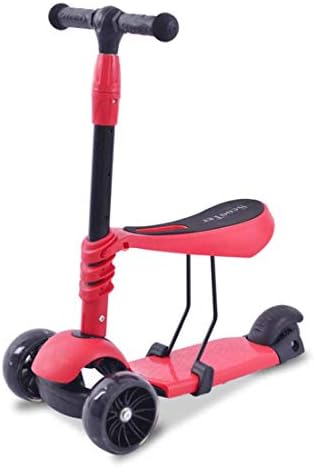 MYMGG Scooter for Kids with Removable Seat – 2 in 1 Adjustable Height, 3 LED Light Wheels, Kick Scooter for Girls & Boys,Red