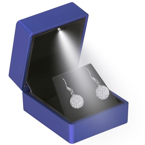 LED Stud Earring Jewelry Gift Box for Proposal, Wedding, Engagement，Birthday Luxury Jewelry Gift Box with LED Light, Jewellry Display Box (Blue)