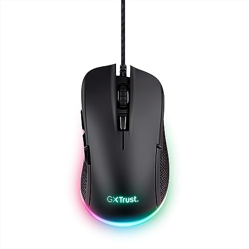Trust Gaming GXT 922 Ybar Gaming Maus, 68% Recycelten Materialien, RGB LED-Beleuchtung, 6 Programmierbare Tasten, 200-7200 DPI, USB Kabel 2,1 m, PC Maus mit Software für Computer/Laptop - Schwarz