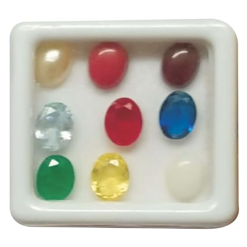 Image of Navratna /Navarathna /Nav Ratan Set Box for Bhoomi Pooja Good Vasthu as per Varna Sasthra Navaratna Stones for Bhoomi Pooja and Griha Pravesh Pooja Abhimantrit Navagraha Gemstones