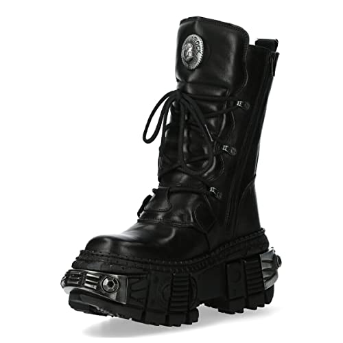 New Rock Boots WALL1473-S11 Unisex Metallic Black Leather Platform Gothic Boots4