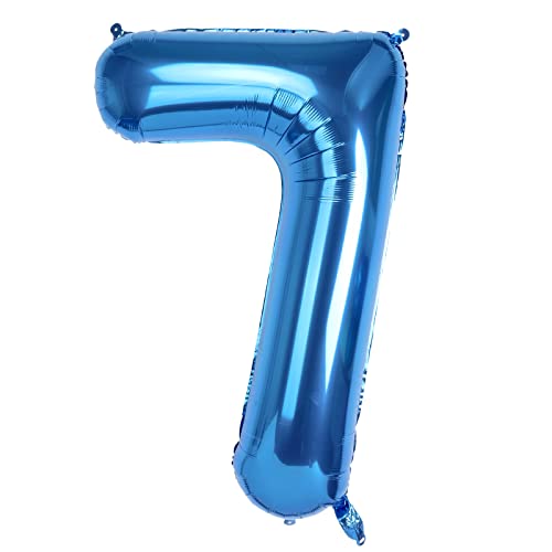 40" Blue Number 7 Balloon for Boy Girl Birthday Party Decorations, Large Self Inflating Helium Foil Number Balloons 0-9 for Age Balloons/Celebration Balloons Anniversary Wedding Decorations (Blue 7)