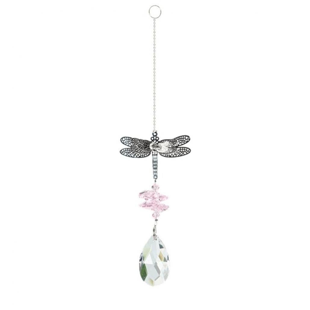 Danlai Pink Crystal Dragonfly Hanging Ornament Car Rearview Mirror Catcher For Window Garden Wedding Home Decoration