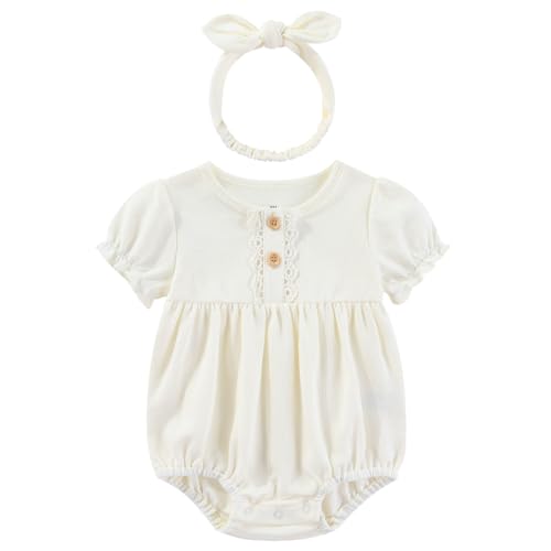Image of Ruliby Baby Girls Clothes Set Cotton Floral Bodysuit Dress with Headpiece for 3-24 Months