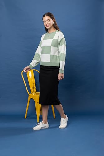 Image of Wear lusso Women's Round Neck Colour Block Sweater | 100% Wool Pullover | Full Sleeve Soft & Stylish Winter Wear for Women & Girls