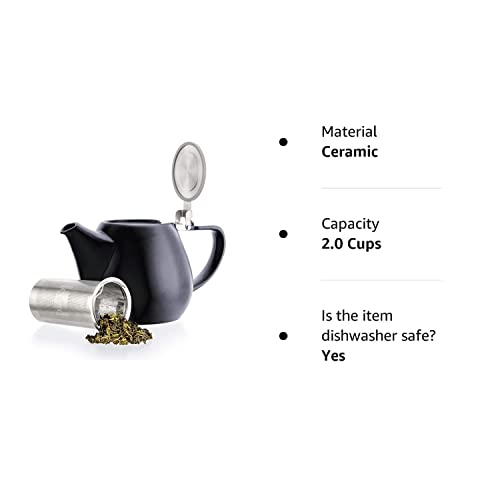 Tealyra - Jove Porcelain Large Teapot Black - 34.0-Ounce (3-4 Cups) - Japanese Made - Stainless Steel Lid And Extra-Fine Infuser To Brew Loose Leaf Tea - 1000Ml #TOP7