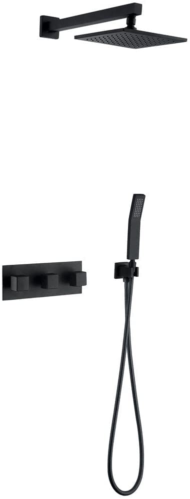 Système de douche noir mat avec colonne de douche pluie 20 cm et douchette cascade murale