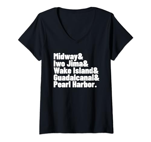 Mujer Segunda Guerra Mundial Batallas del Océano Pacífico Midway Pearl Harbor Iwo Jima Wake Camiseta Cuello V