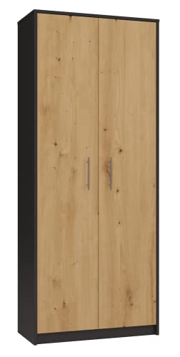 ADGO Oliv 2D Locking Bookcase 8 estanterías 2 Puertas Dimensiones (Ancho x Alto x Profundidad) 74x180x35 cm Sólida, Placa laminada (envía en 3 Paquetes) (Antracita/Artisan Roble)