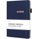 Skyline Dated Hourly Weekly Planner 2026 – Agenda & Daily Appointment Book – Time Blocking Notebook for Business Entrepreneurs, A5 (Navy Blue)
