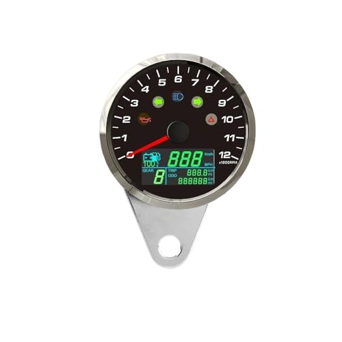 odómetro Motocicleta Velocímetro Universal De 85mm 0-299 KM/H mph con Tacómetro De 0-12000RPM Medidor De Viaje 0-999.9 Engranaje De Odómetro para Motocicleta De 9-32V