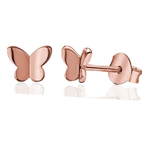 VICKWOOD Boucles d'oreilles en argent sterling 925 véritable avec motif papillon licorne et nacre pour fille (Schmetterling_Rosegold)
