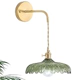 Shenmoyl Vintage Wall Sconce Wall Lamp Green Flower Shade Pattern Glass Adjustable Chain Retro Gold Wall Mounted Light, Wall Lamp Fixtures Decor for Bedside Bedroom Indoor Doorway