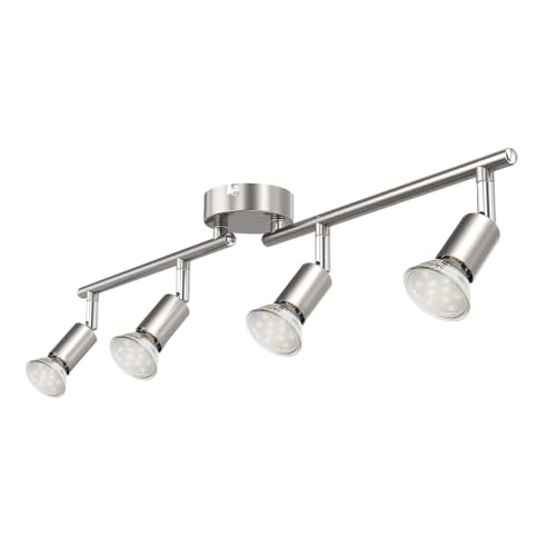 DINGLILIGHTING 4 Way Led Ceiling Lights Rotatable, Ceiling Spotlight Rail (Warm White), Modern Spot Light for Kitchen, Living Room, Bedroom (Including 4 GU 10 Led Bulbs)
