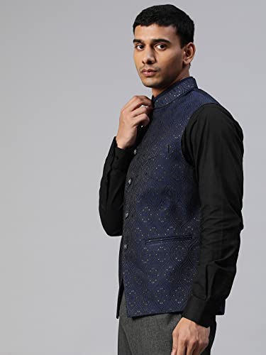 Image of MANQ Men Fawn Woven Jaquard Silk Nehru Jacket