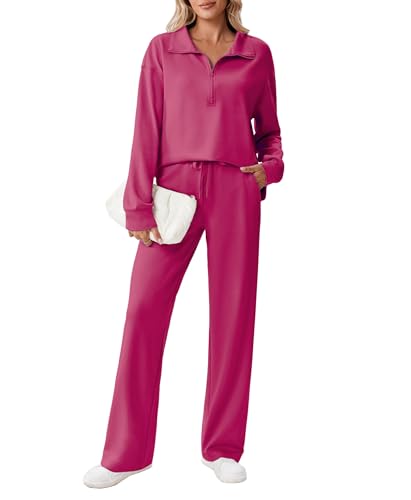 Image of PINSPARK 2 Piece Sets for Women 1 /2 Zip Sweatsuit Loose Fit Sweatshirt Straight Leg Pants 2026 Matching Outfit Fall Tracksuit
