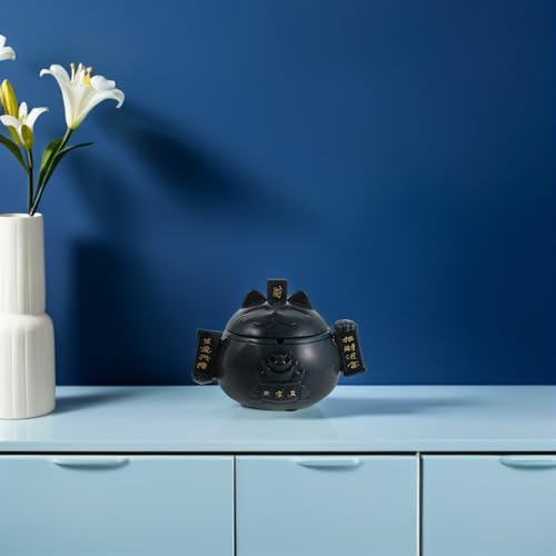 Cendrier portable de table bleu en céramique petit format avec couvercle