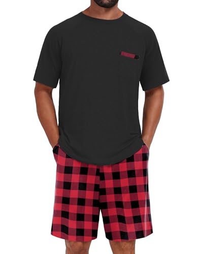 Image of Mens Pajamas Set Lightweight Summer Pjs Sleepwear Soft Comfy Short Sleeve Loungewear With Pocket (S-4X)
