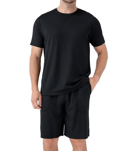 Image of DAVID ARCHY Men's Summer Pajamas Set Lightweight Breathable Short Sleeve Loungewear, Cooling Waffle Knit Sleepwear