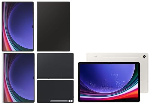 Image of Samsung Galaxy Tab S9 Ultra, RAM 12 GB, ROM 256 GB, Wi-Fi + 5G Tablet, Beige with S9 Ultra Screen Protector & S9 Ultra Keyboard, Black & S9 Ultra Notepaper Screen, White & S9 Ultra Book Cover, Black
