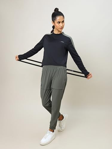 Image of TECHNOSPORT Womens Polyester Crew Neck Slim Fit Color Blocked Crop Sweatshirt Quick Dry & Antimicrobial