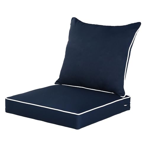 Image of QILLOWAY Outdoor /Indoor Furniture Cushions Set,Replacement Deep Seat Cushion for All Weather Patio Chair Furniture (Navy Blue)