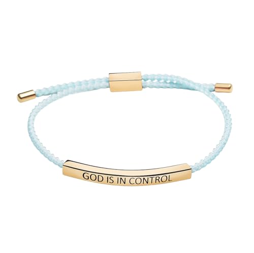 Pingyongchang God Is In Control Inspirational Bracelets for Women,Christian Faith Bracelets Handmade Letter Braided Adjustable Stainless Steel Bangle Christmas Birthday Gifts-D