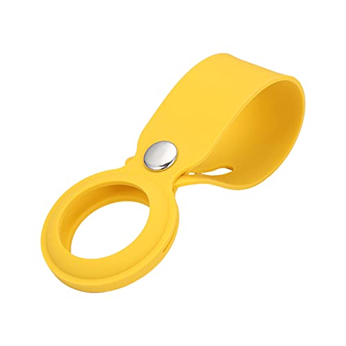 Image of FOSO() Silicone Loop Case for Apple Airtag - Key Finder Secure Holder with Buckle Protector Skin Cover with Long Strap for Apple Bluetooth Item Tracker Soft Keychain Locator Luggage Tag (Yellow)