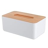 MEALENBESK Tissue Box with Bamboo Sturdy Paper Holder Rectangular Refillable Tissue Box for Living...
