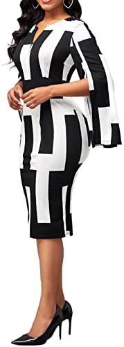 Sexy Dresses For Women Elegant V Neck Long Split Sleeve Bodycon Pencil Business Church Dress For Work With Zipper #TOP2