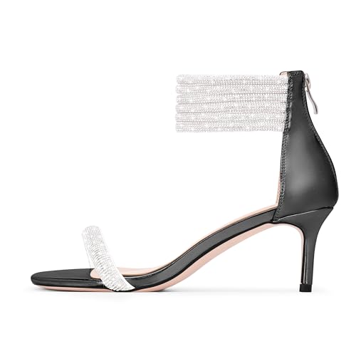 100FIXEO Rhinestone Embellishment Stiletto Heels Sandals Open Toe Ankle Strap Wedding Dress Shoes4