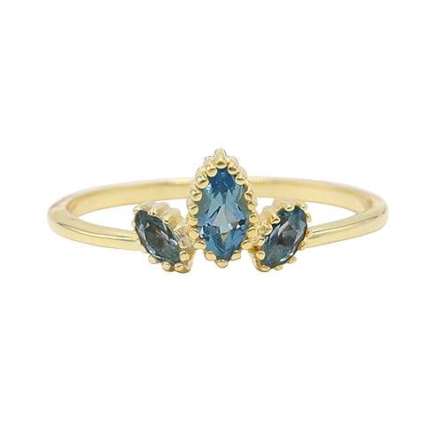 Bague topaze bleue en argent sterling 925 et or le cadeau élégant pour femme